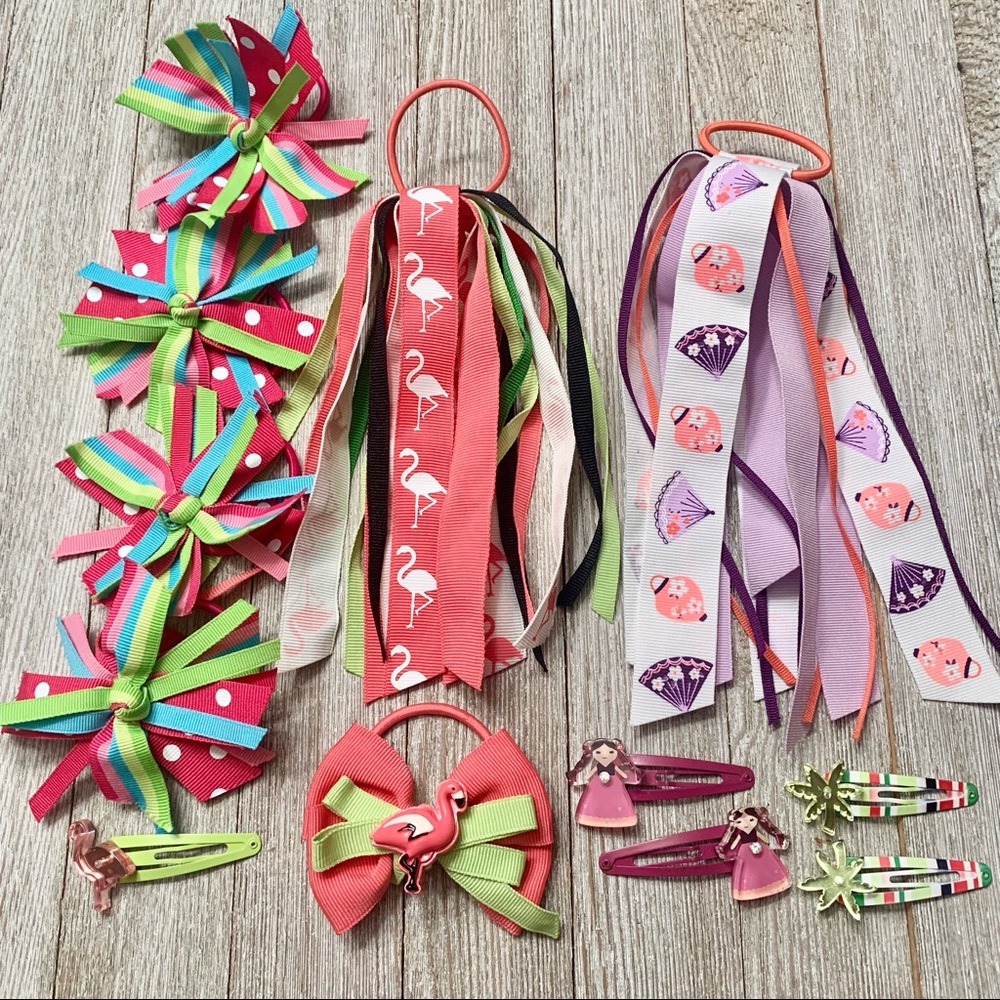 Gymboree hair ties barrettes bundle flamingo palm